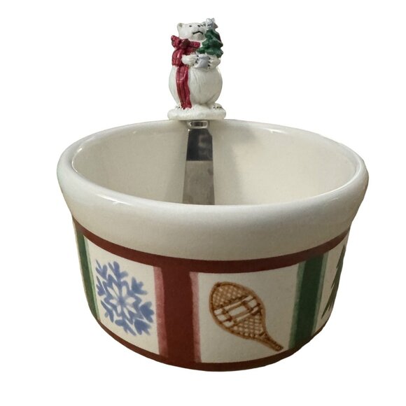 Pfaltzgraff Dip Bowl with Spreader Snow Bear‎ Ceramic Christmas Winter - Picture 1 of 7